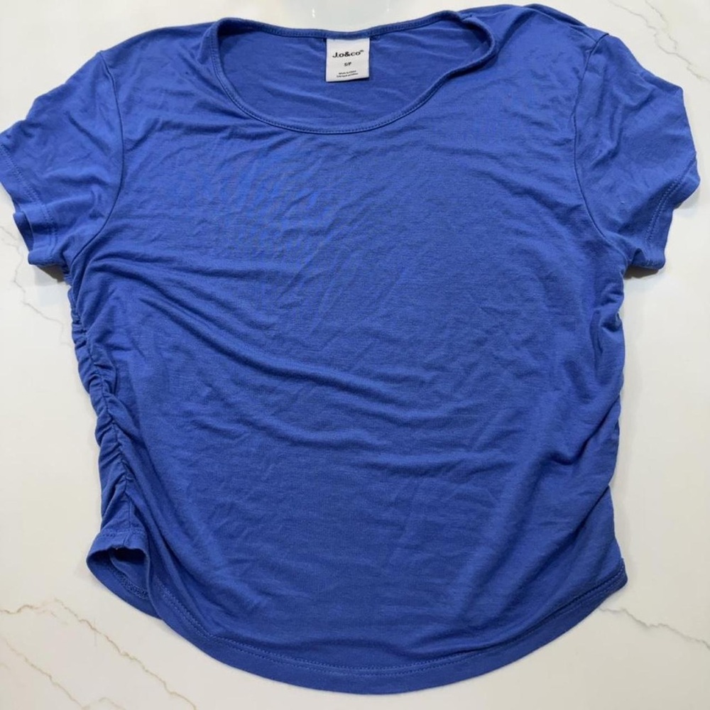 Royal Blue Short Sleeve Ruched Side Crop Top